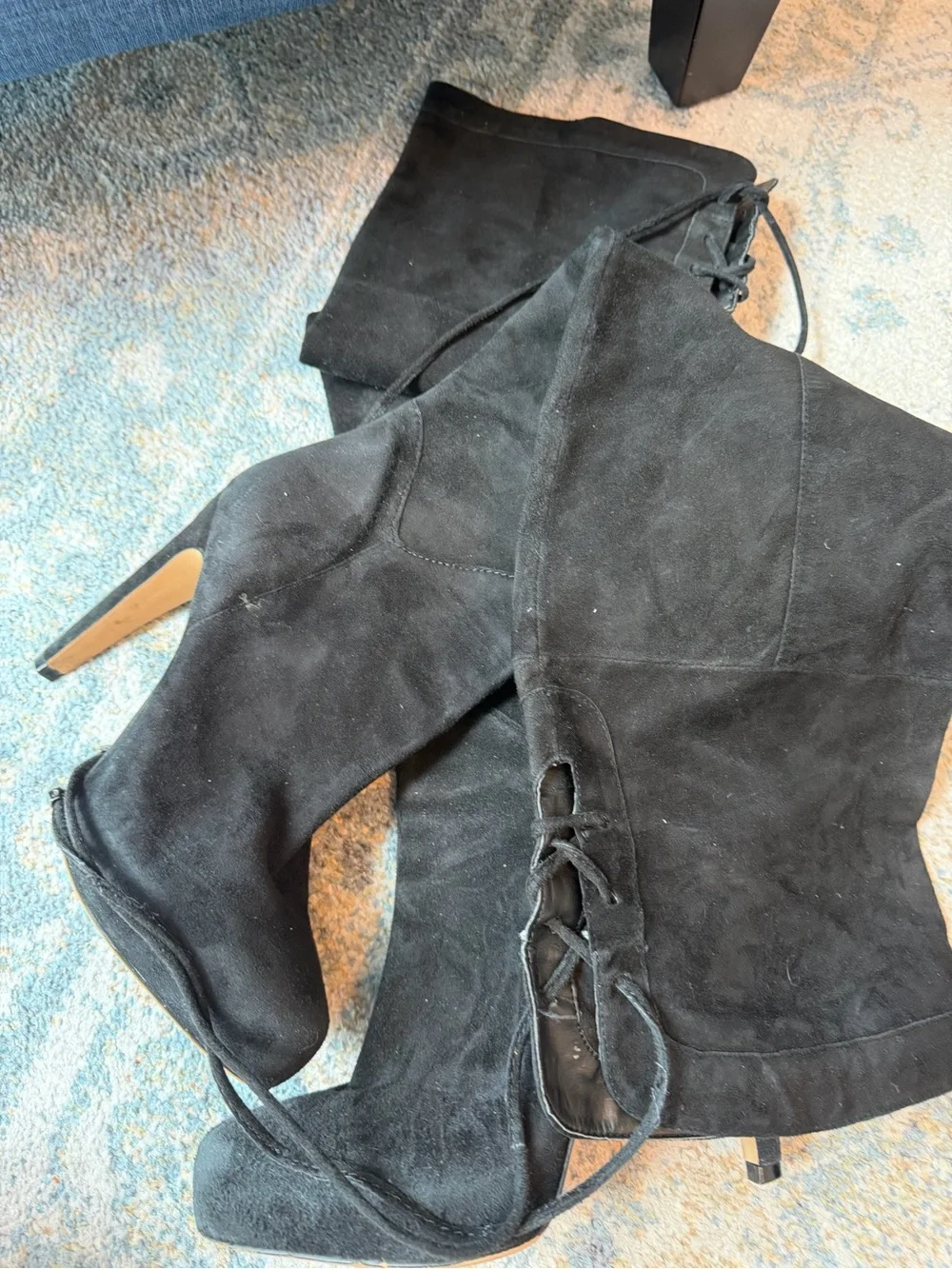 Sam Edelman Black Suede Over-the-Knee Lace-Up Heel Boots